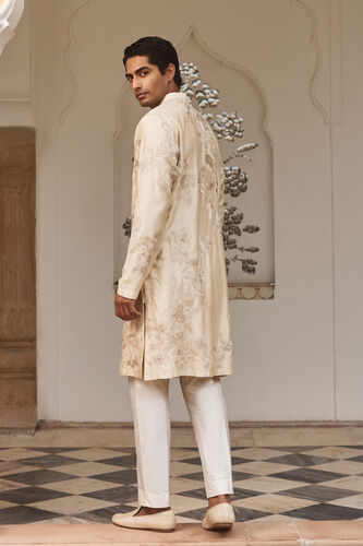 Dharv Embroidered Silk Kurta - Cream, Cream, image 2