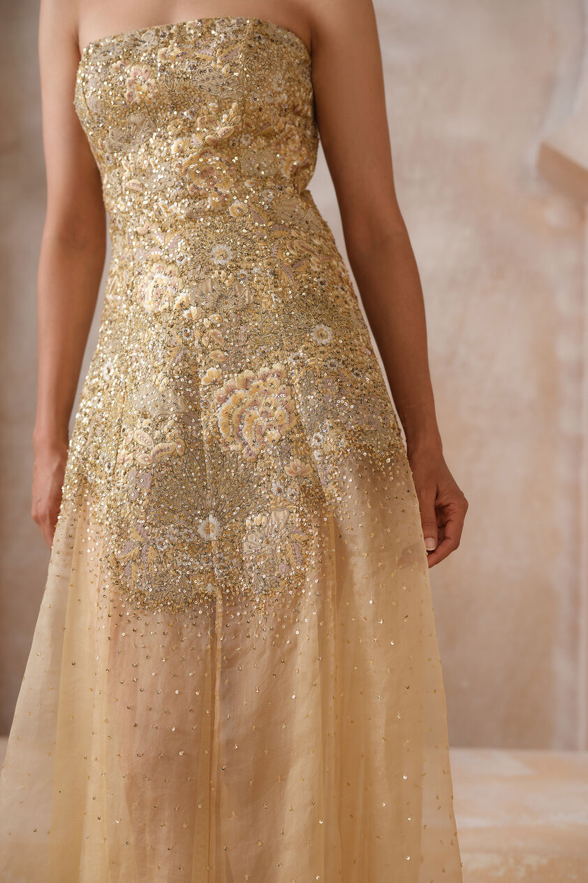 Islaire Embroidered Applique Gown - Gold, Gold, image 5