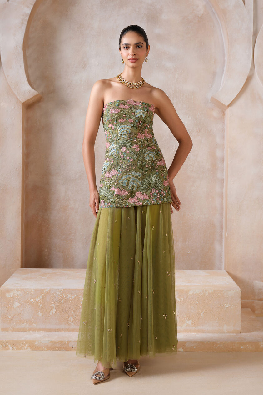 Evrain Embroidered Applique Skirt Set - Green, Green, image 1