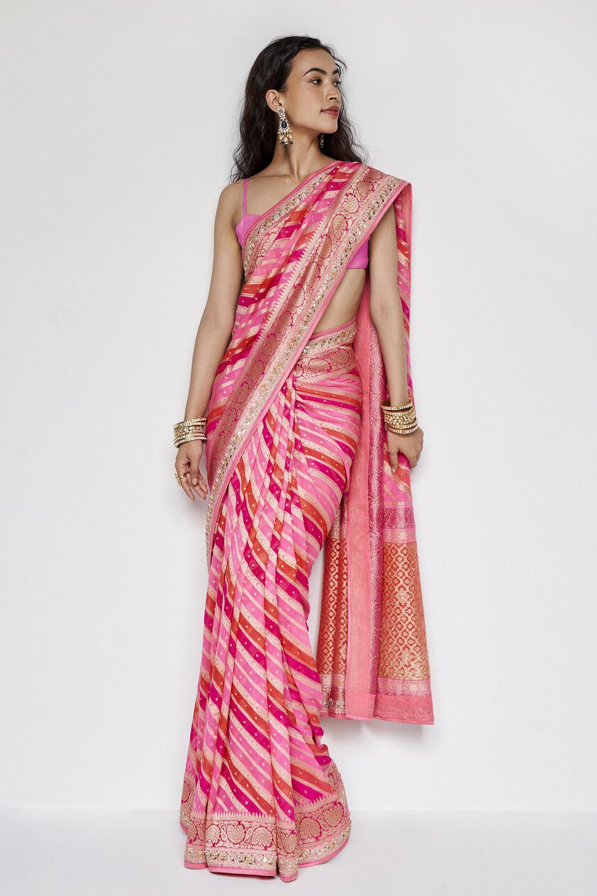 Aheli Benarasi Silk Embroidered Saree - Pink, Pink, image 1