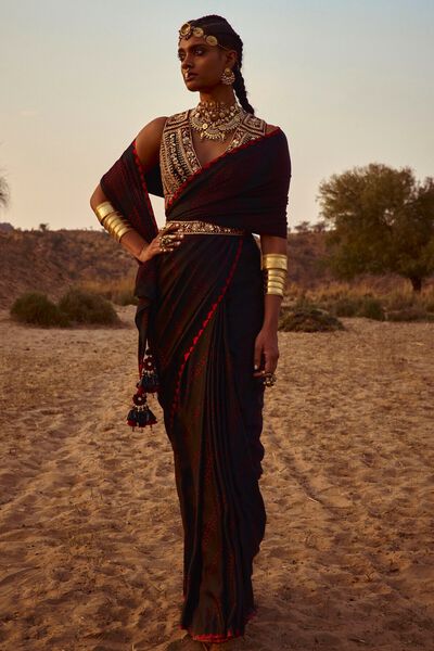 Deetya Bandhani Saree - Black/Red