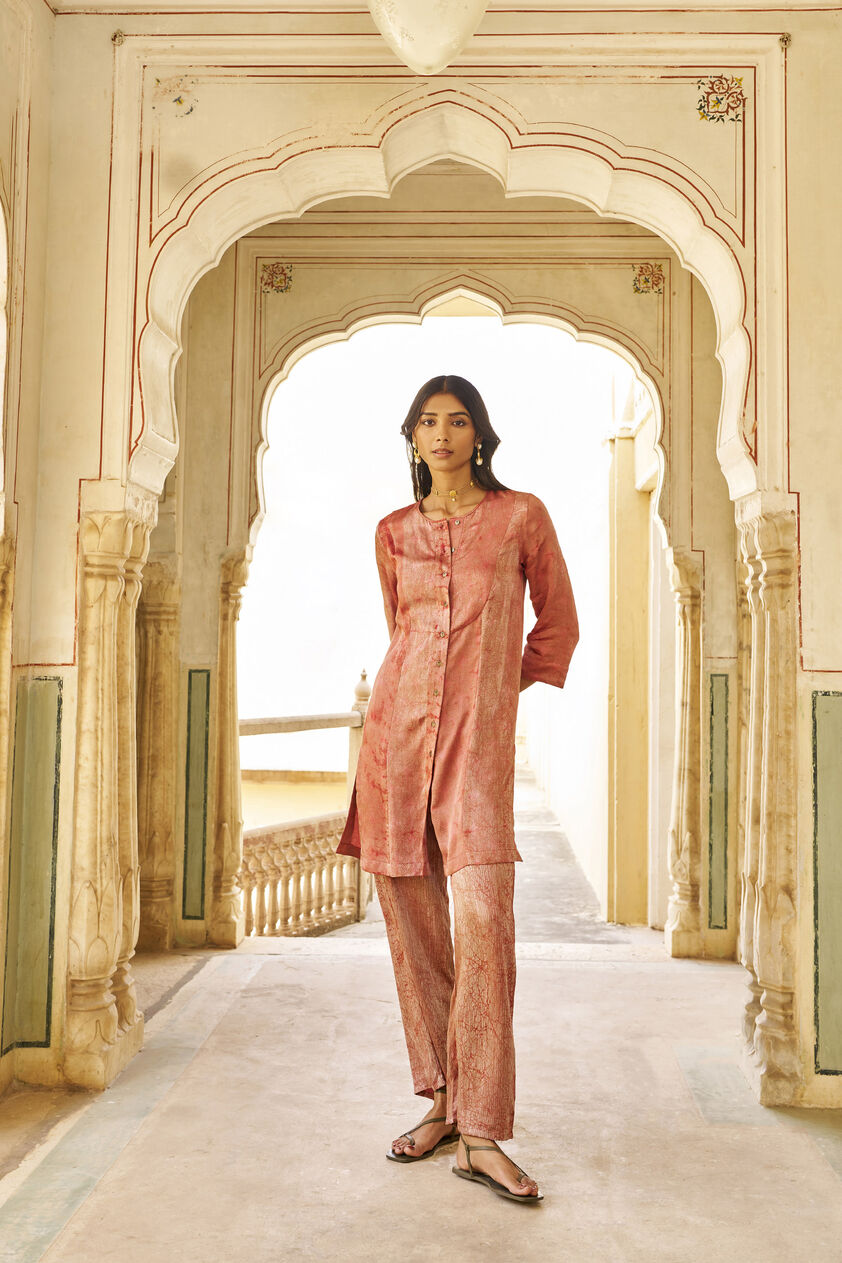 Sumac Hand-block Printed Gold Khadi Coord - Pink, Pink, image 1