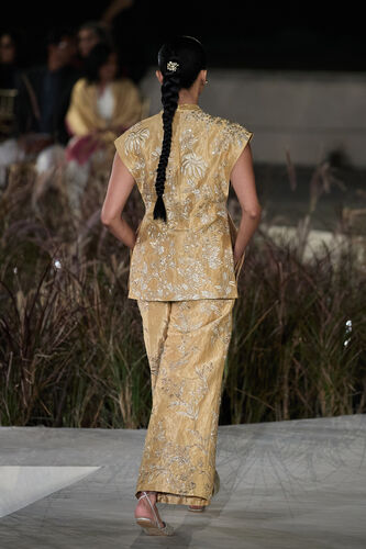 Summerfern Embroidered Applique Silk Pant Set - Gold, Gold, image 2