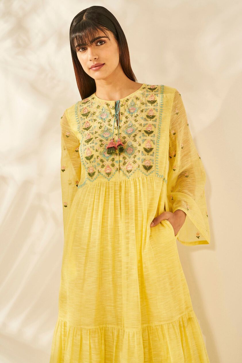 4 - Hand-Embroidered Summer Dress​​-Yellow, image 4