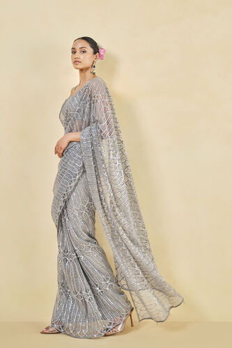 Refa Embroidered Saree - Grey, Grey, image 3
