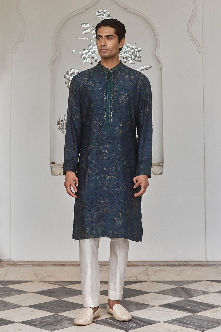 Almog Silk Kurta - Blue, Blue, image 1
