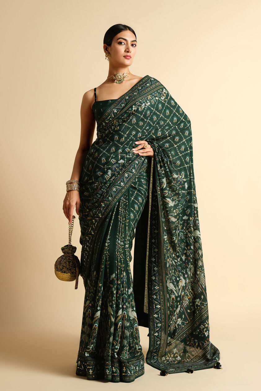 Nooraya Sequin Saree - Green, Green, image 1