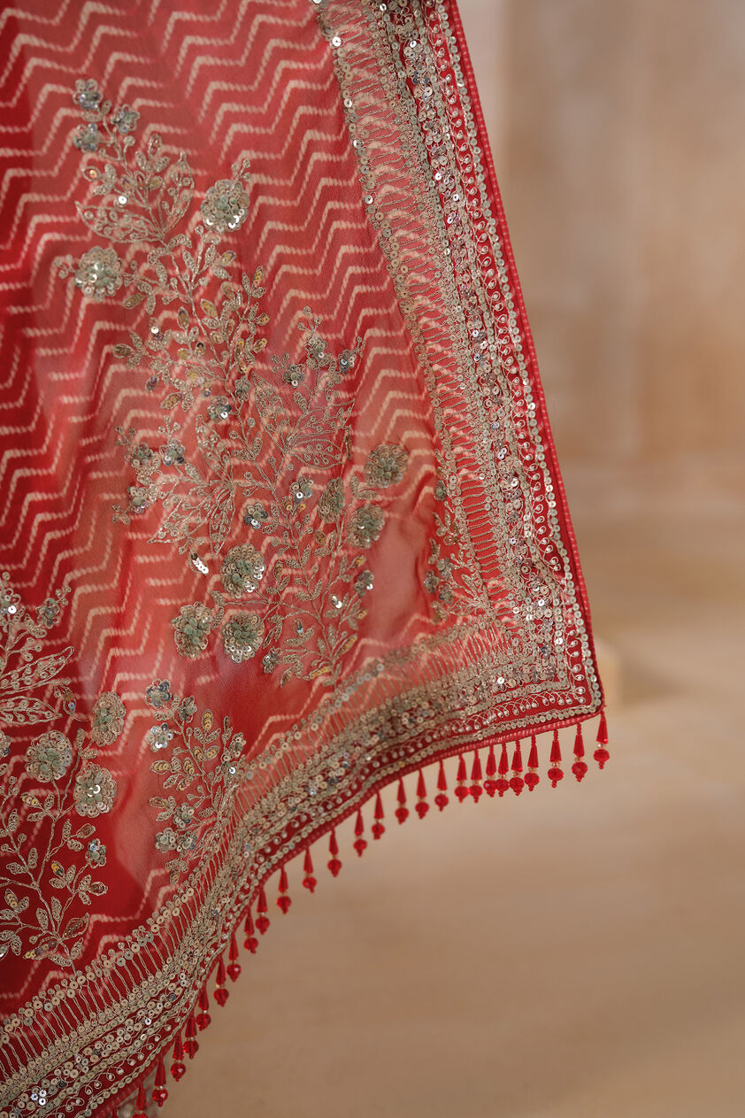 Afruza Embroidered Georgette Saree - Red, Red, image 5