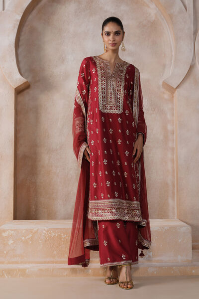 Shanvika Embroidered Silk Suit Set - Red