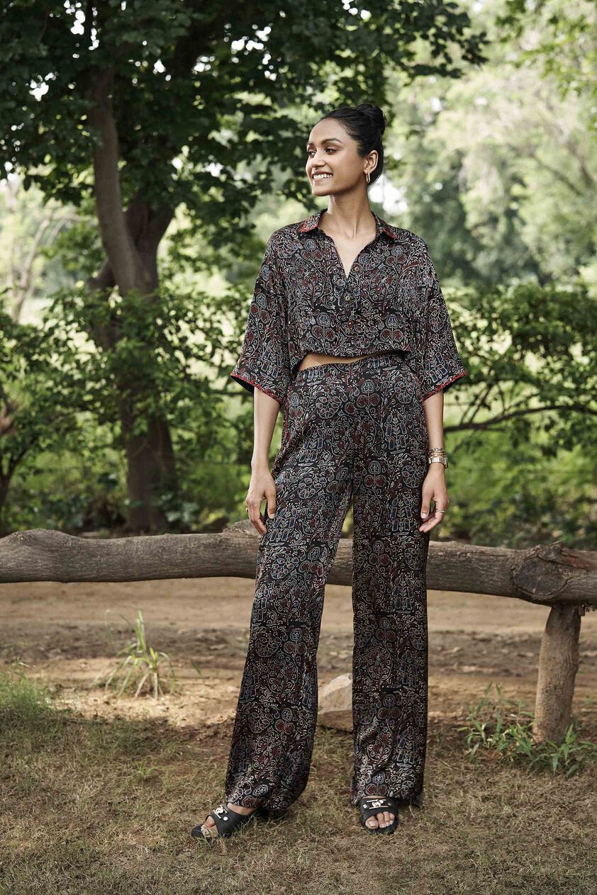 Zen Ajrakh Hand-block Printed Coord - Black, Black, image 1