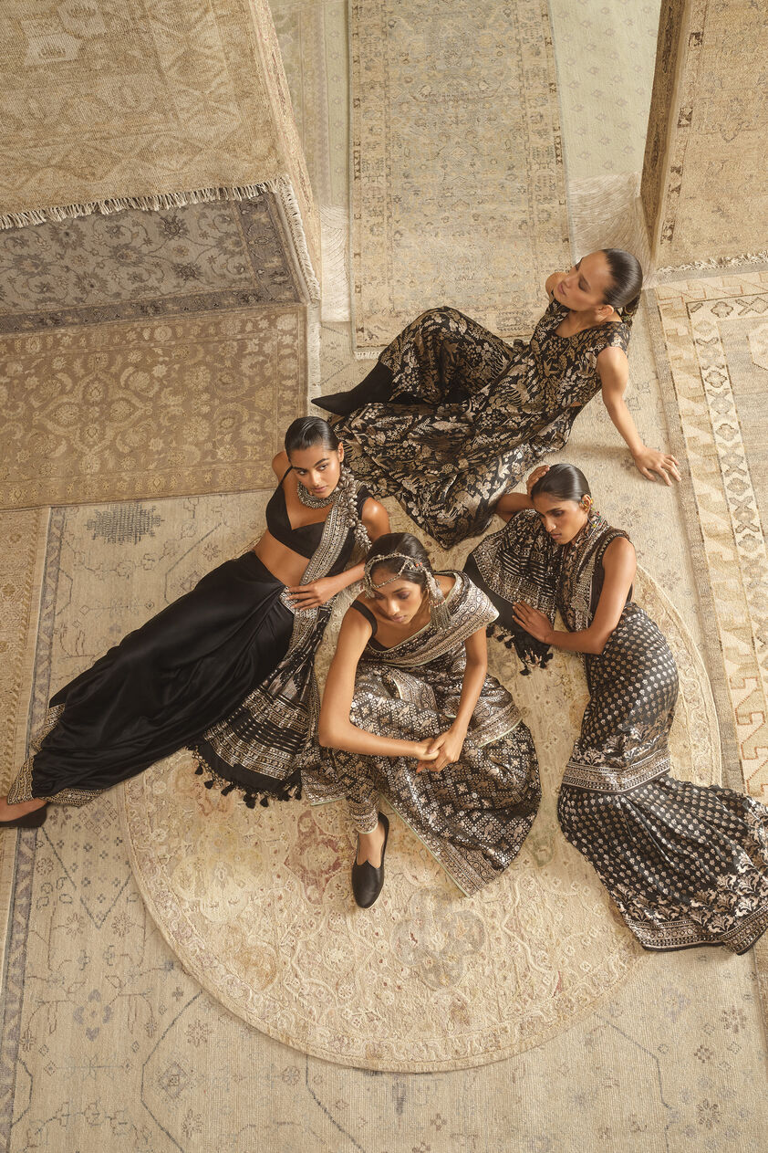 Masara Handwoven Benarasi Silk Tabard Set - Black, Black, image 4