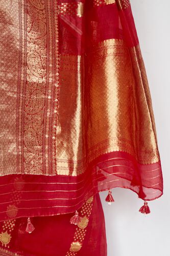 Sindhura Benarasi Silk Embroidered Saree - Red, Red, image 9