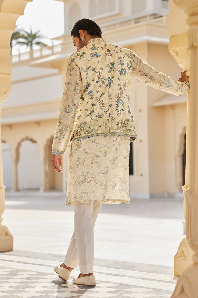 Harishva Silk Nehru Jacket - Ivory, Ivory, image 2