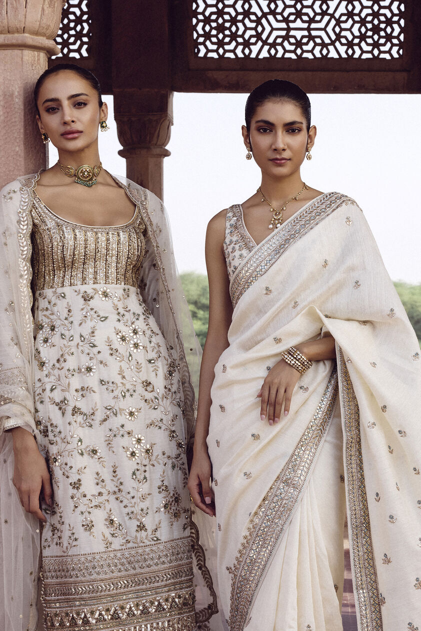 Danayita Gota Patti Silk Suit Set - Ivory, Ivory, image 8