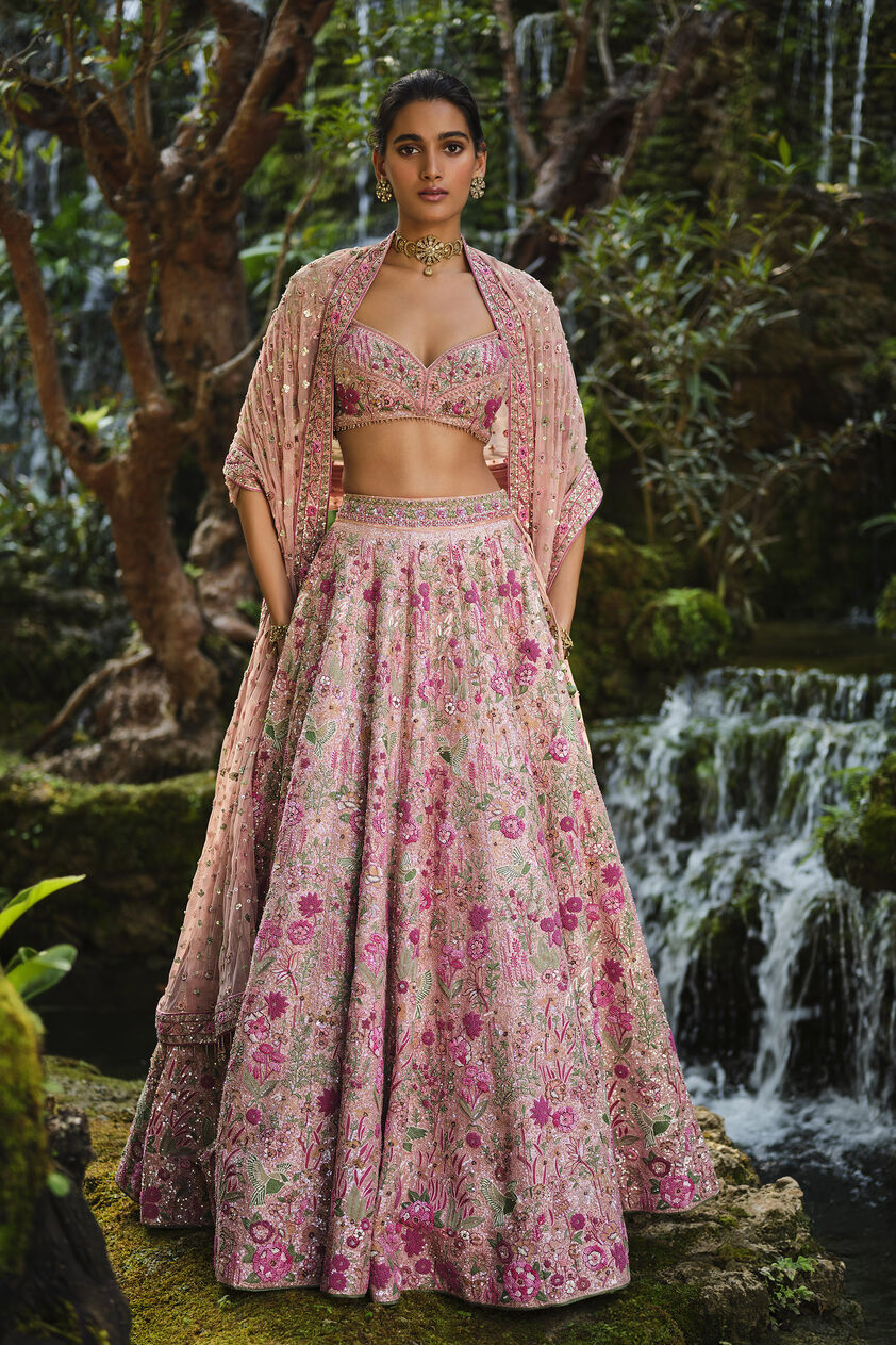Florarose Embroidered Silk Lehenga Set - Blush, Blush, image 1