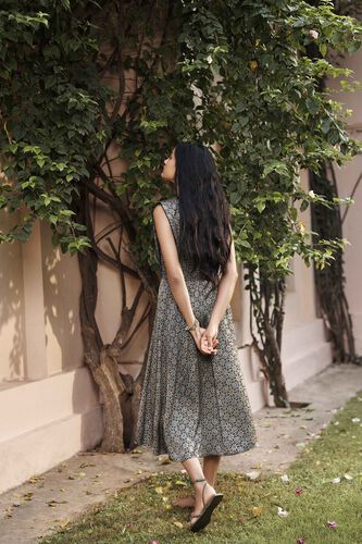 Rove Ajrakh Hand-block Printed Dress - Black, Black, image 2