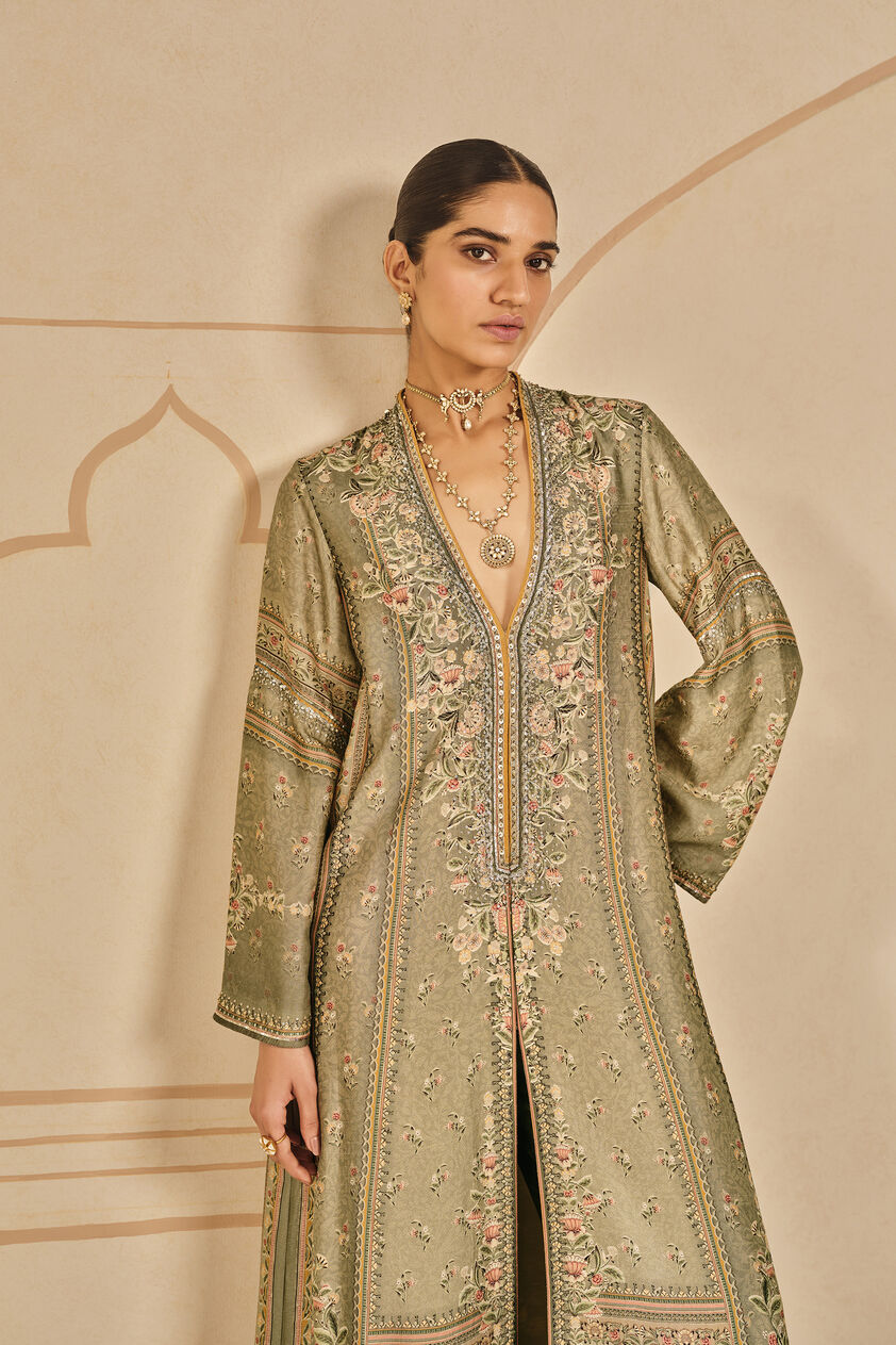 Laraline Printed Silk Jacket Set - Grey, Grey, image 7