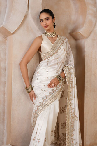 Debasmita Embroidered Silk Saree - Cream, Cream, image 4