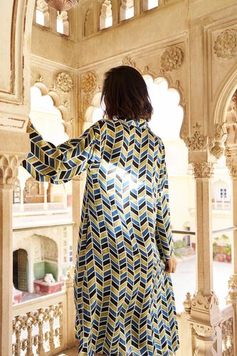 Idyll Ajrakh Hand-block Printed Dress - Green, Print, image 2