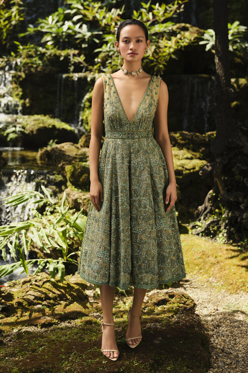 Grassland Embroidered Dress - Green, Green, image 1