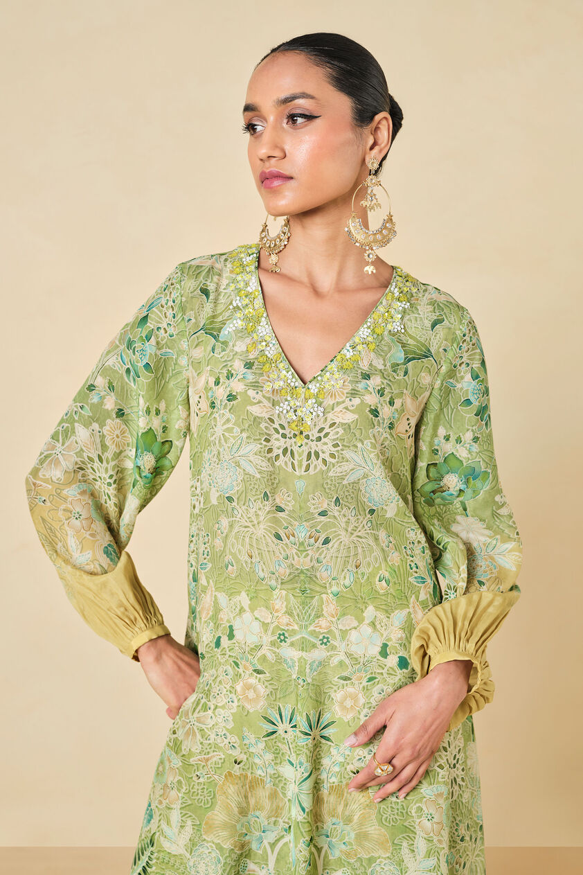 Natoya Printed Kurta Set - Lime, Lime, image 5