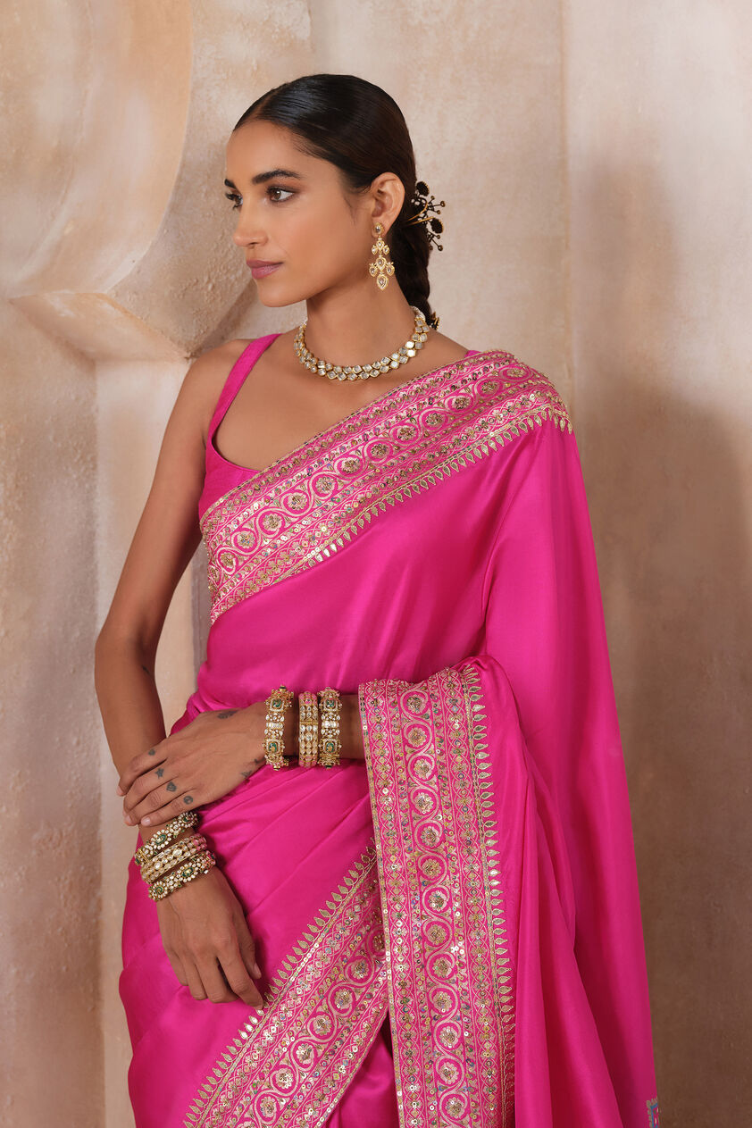 Anuranjita Handwoven Benarasi Silk Saree, Pink, image 4
