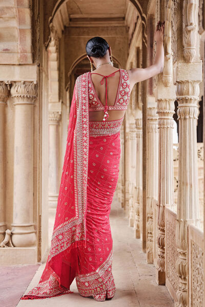 Anushna Handcrafted Badla Georgette Saree - Red