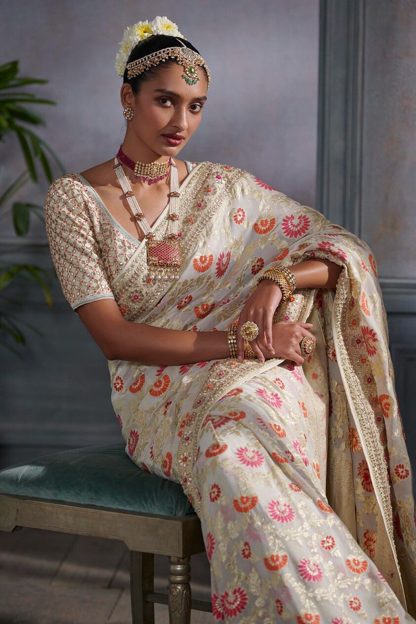 Vachi Saree Set - Cream, Cream, image 2