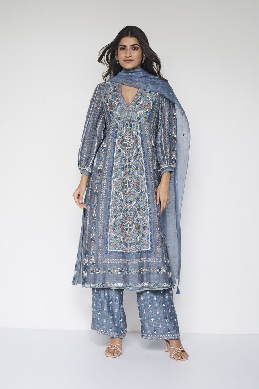 Sabela SEWA Hand-embroidered Mul Suit Set - Slate Grey, Slate Grey, image 1