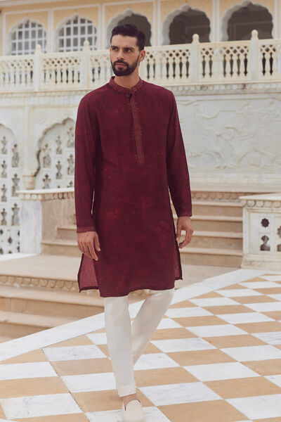 Sohum Silk Kurta - Wine