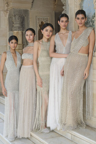 Kimbra Macrame Pre-draped Saree - Gold, Gold, image 5