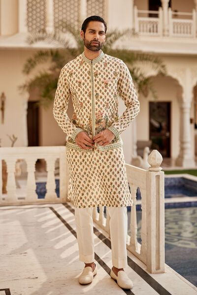 Edhas Silk Nehru Jacket - Cream