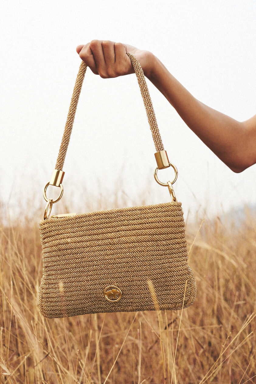 Champagne Gold Glass Beaded Bag, Gold, image 2