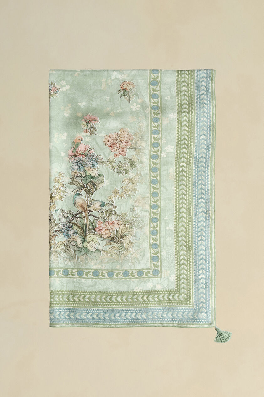 Tayma Printed Silk Stole - Sage, Sage, image 1