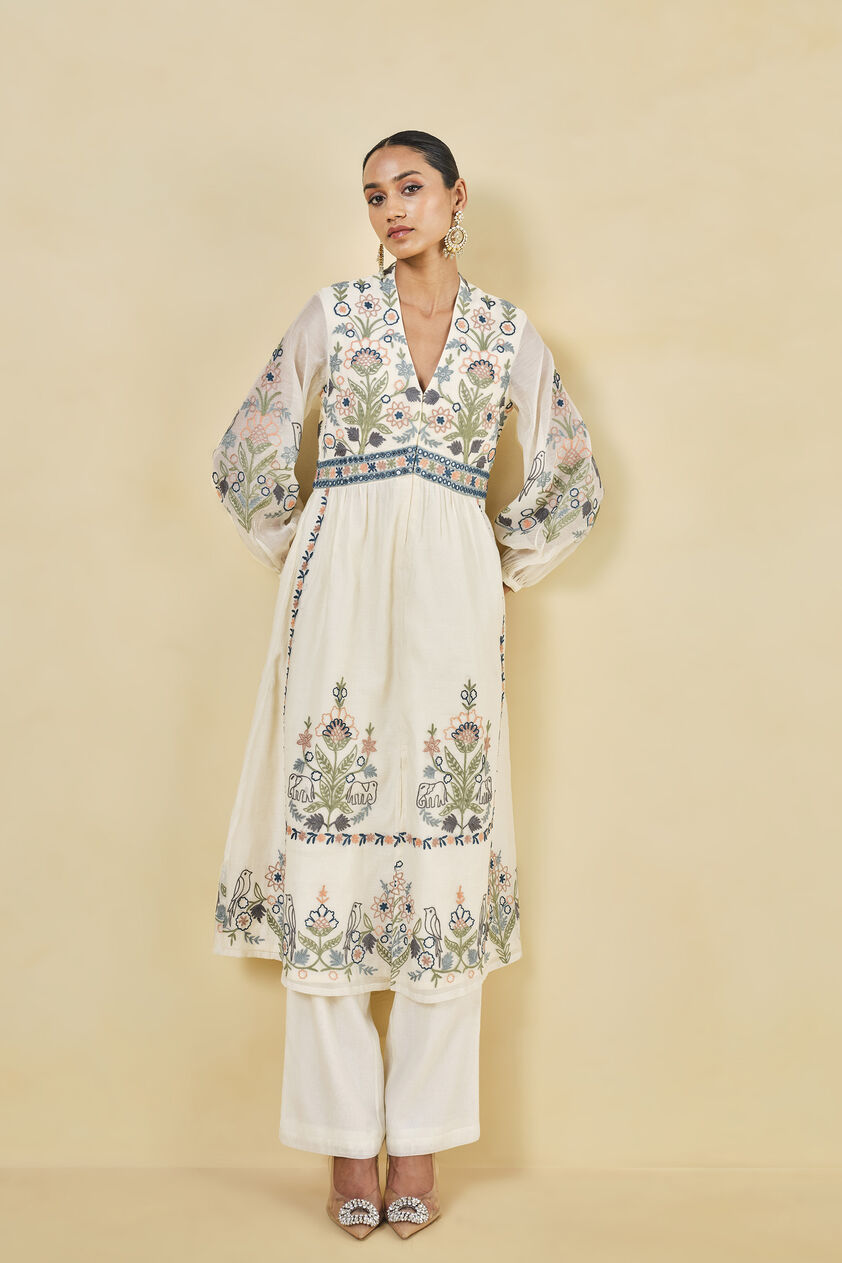 Balsam Hand-embroidered SEWA Mul Suit Set - Natural, Natural, image 1