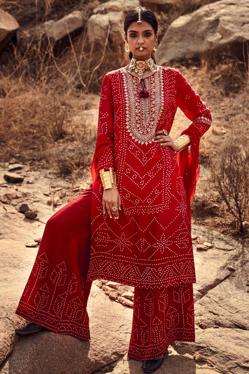 1 - Kimaya Bandhani Kurta Set – Red, image 1