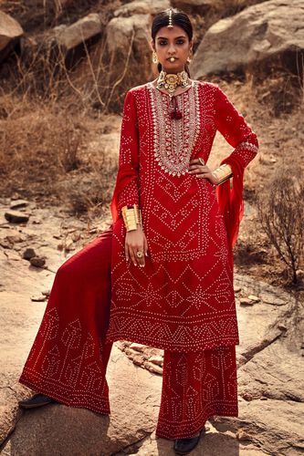 1 - Kimaya Bandhani Kurta Set – Red, image 1