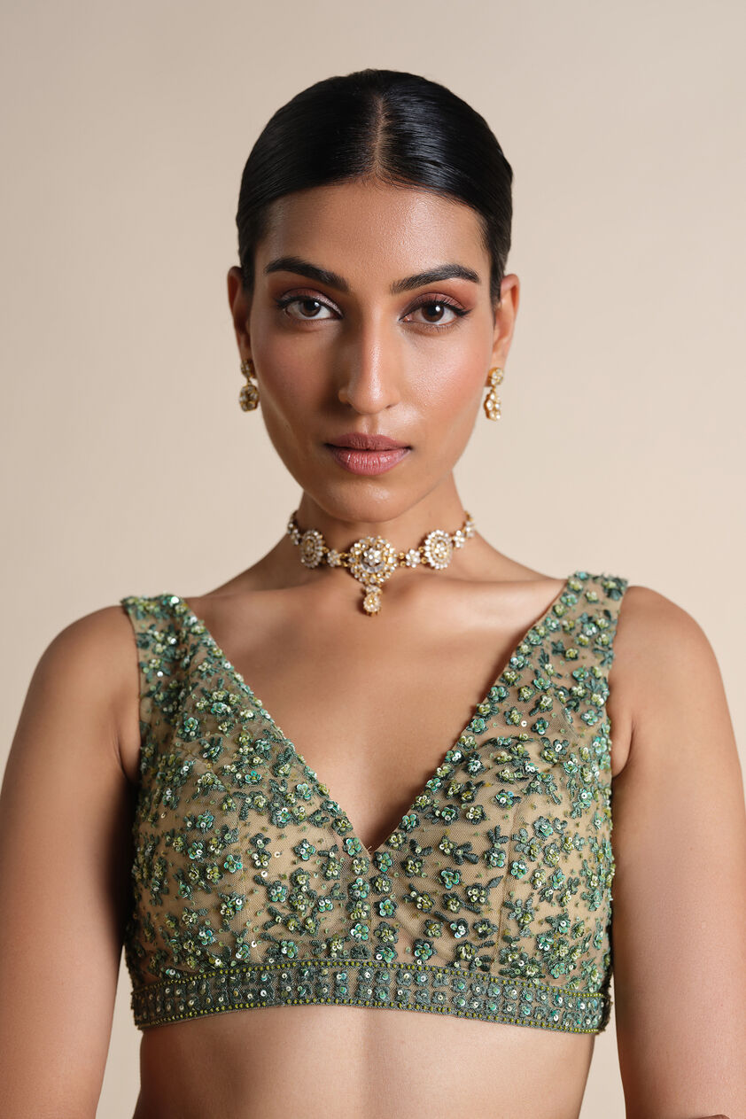 Grassland Embroidered Choli – Green, Multi, image 1