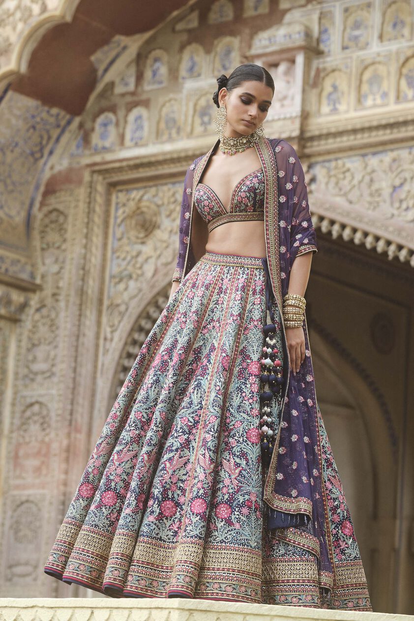 Toyam Embroidered Zardozi Silk Lehenga Set - Blue, Blue, image 1