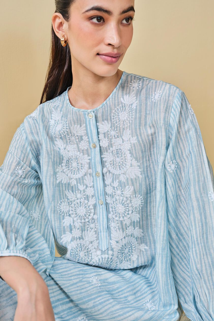 From The Mountain Hand-embroidered Chikankari Co-ord - Indigo, Indigo, image 6