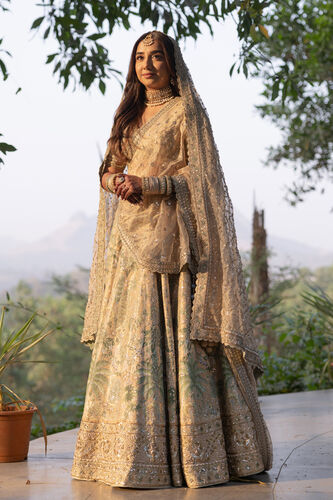 Parijat Hand-painted Pichhwai Lehenga Set - Gold, , image 2