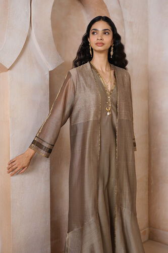Glyn Handwoven Maheshwari Jacket Set - Khaki, Khaki, image 3