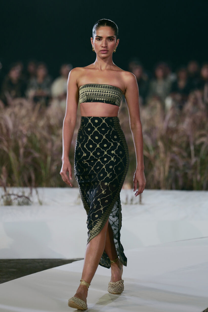 Nozomi Woven Benarasi Skirt Set - Black, Black, image 1