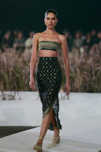 Nozomi Woven Benarasi Skirt Set - Black, Black, image 1