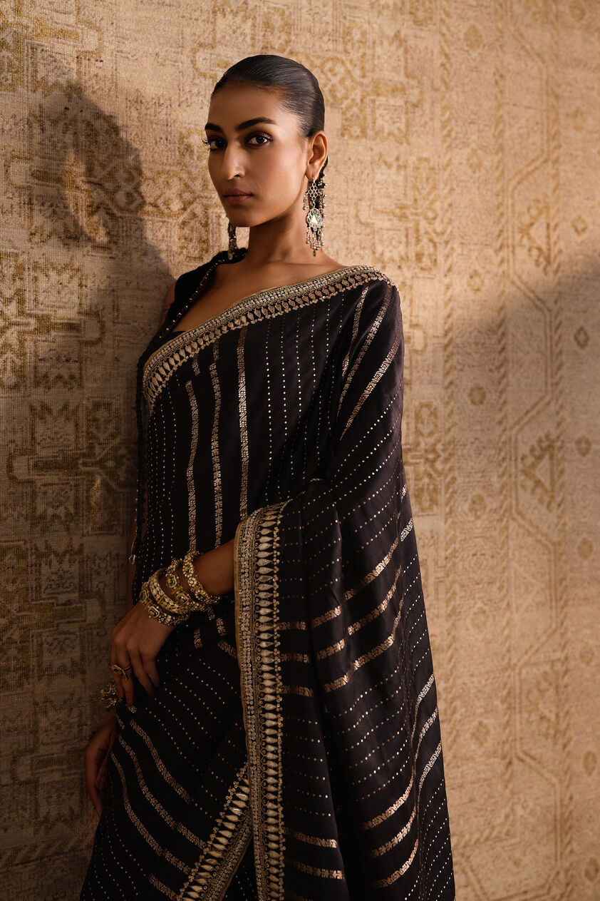 Drishika Handwoven Benarasi Silk Saree - Black, Black, image 3