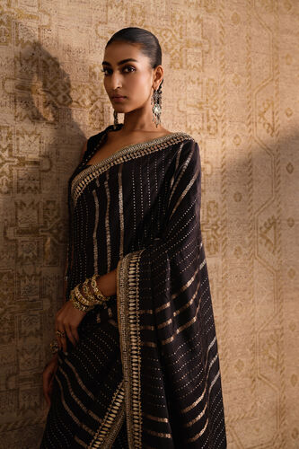 Drishika Handwoven Benarasi Silk Saree - Black, Black, image 3