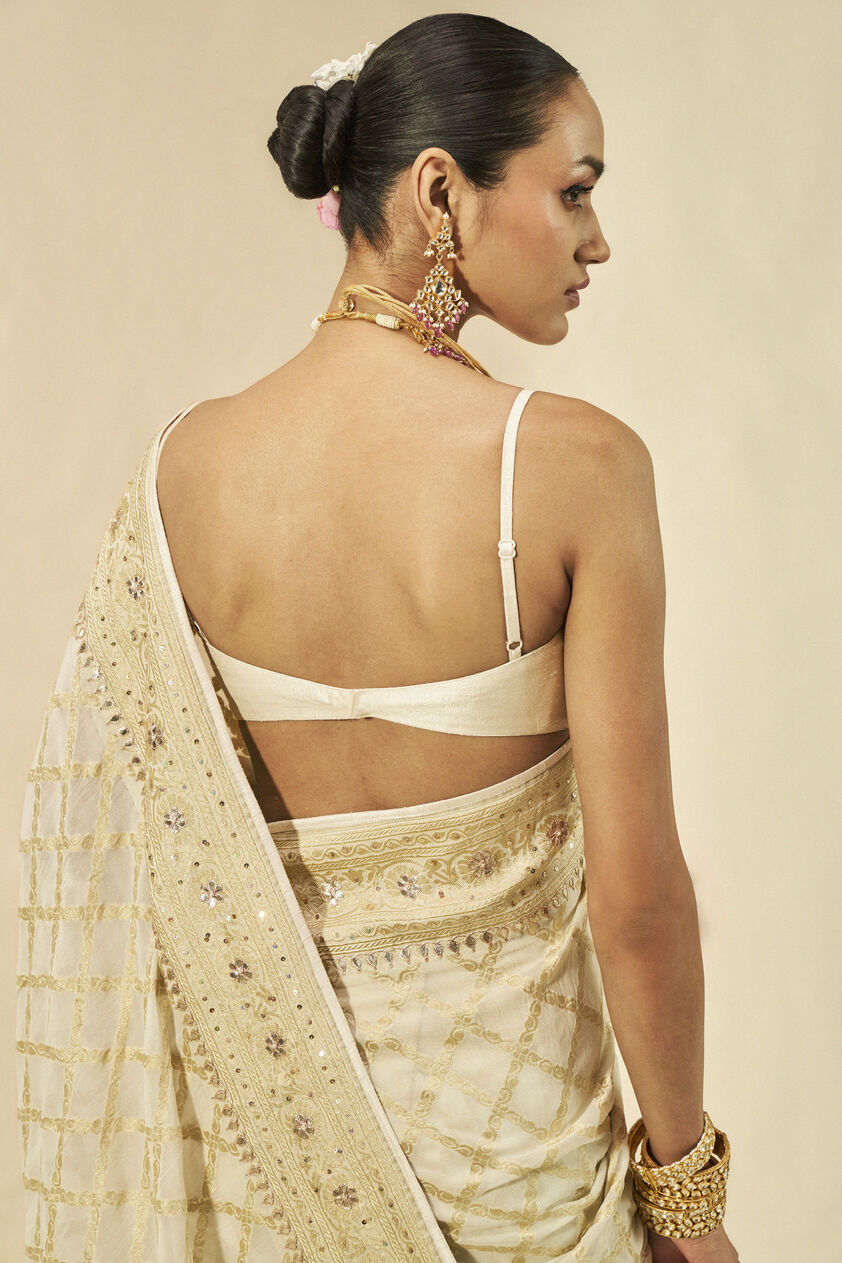 Manjari Benarasi Silk Gota Patti Saree - Cream, Cream, image 5