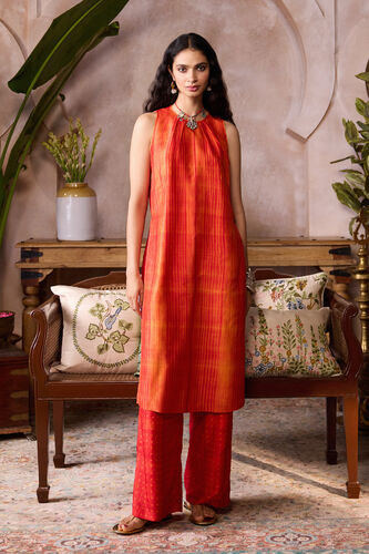 Feugo Handcrafted Shibori Silk Co-ord - Orange, Orange, image 1