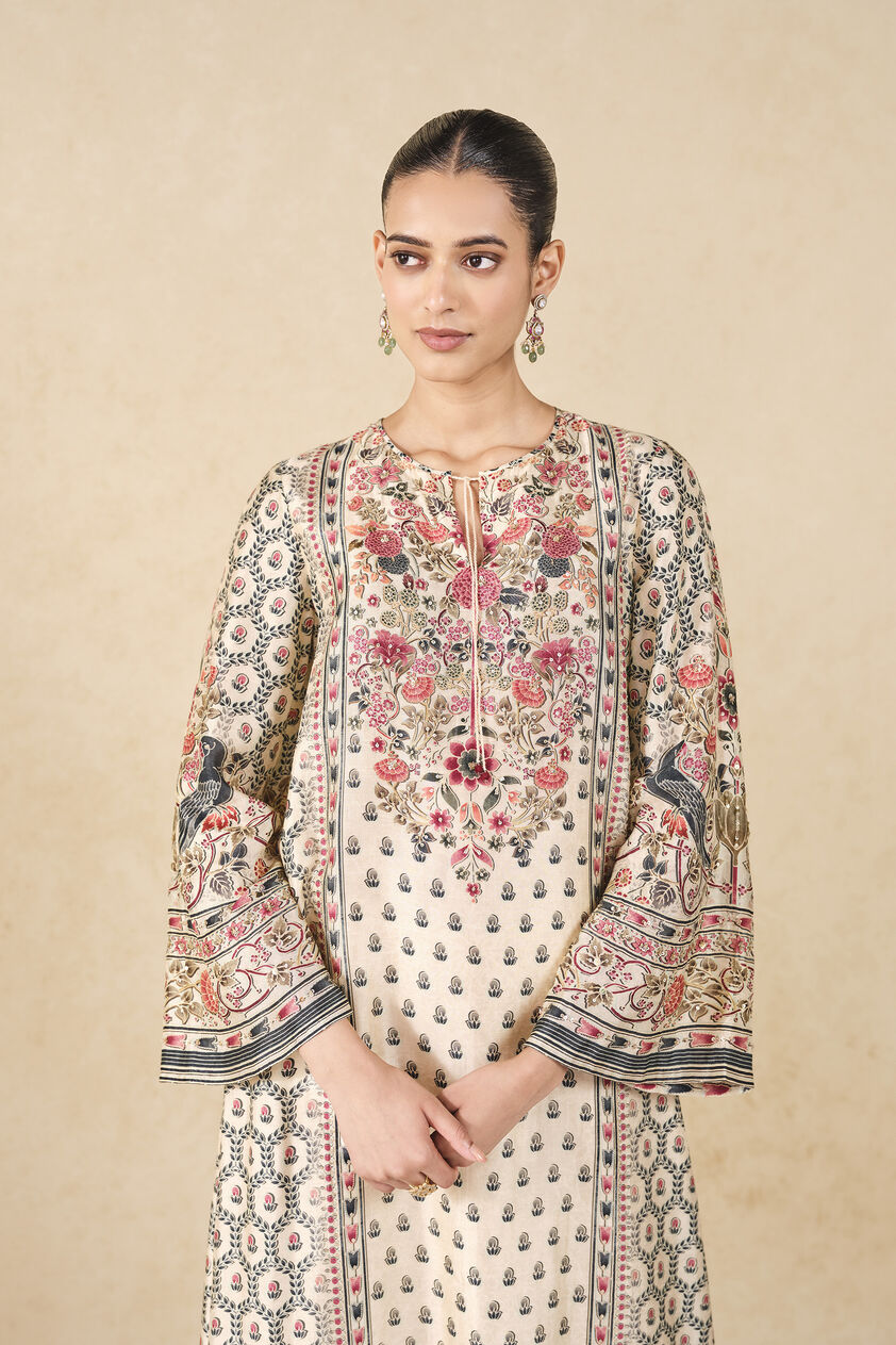 Elia Printed Silk Kaftan - Ivory, Ivory, image 4