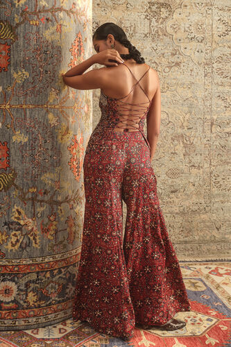 Hridya Ajrakh Hand-block Printed Silk Sharara Set - Red, Red, image 2